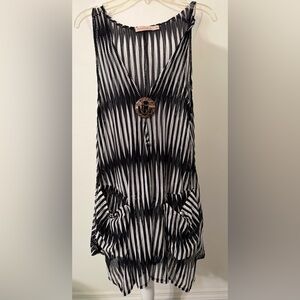 Black and White Striped Swim Coverup